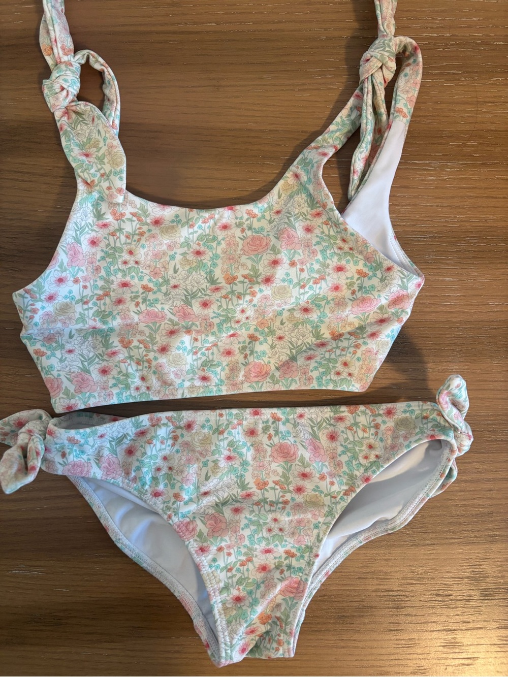 Girls Floral Pastel Two-Piece Swim Bikini in Pink & Green
